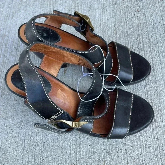 Frye Amy criss cross black leather heels size 8 Block Strappy - Picture 2 of 7